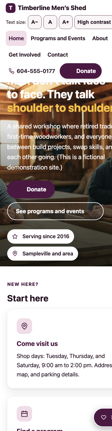 Mobile view of the Clubhouse template in the Warm Plum palette