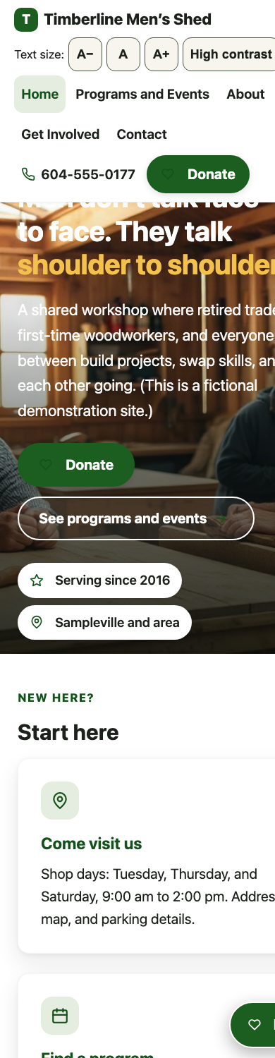 Mobile view of the Simple template in the Garden palette